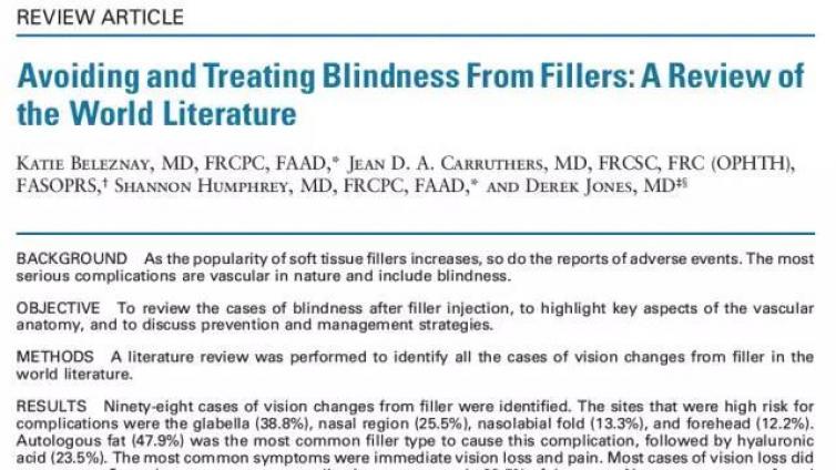 医美优质文章推荐: 文献综述 | 预防和治疗填充剂所致失明